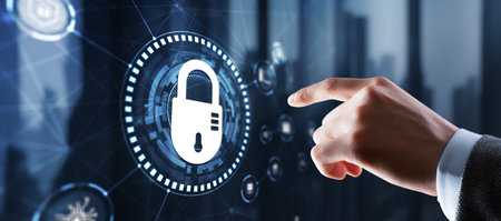 Lock Cyber Security on Virtual Screen Data Protection Technology Privacy conceptの写真素材