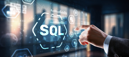 SQL Structured Query Language. Technology concept. Icon virtual screenの写真素材