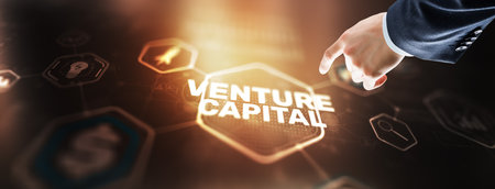 Businessman touching finger Venture Capital. Mixed Mediaの写真素材