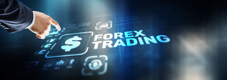 Inscription Forex Trading on Virtual Screen. Business Stock market conceptの写真素材