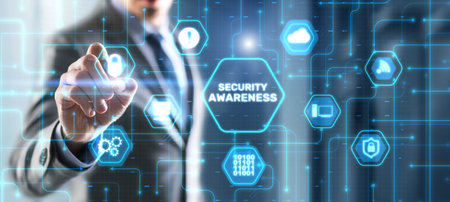 Virtual display button: Security Awareness Business, Technology, Internet and network conceptの写真素材