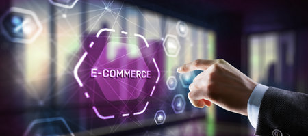 Businessman clicks E-commerce Global Business Digital Marketingの写真素材