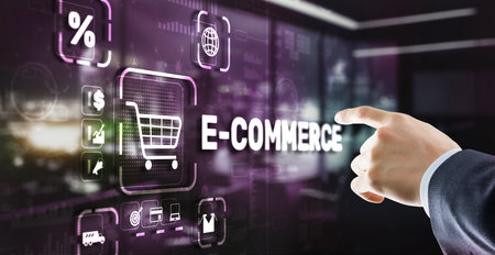Businessman clicks E-commerce Global Business Digital Marketingの写真素材