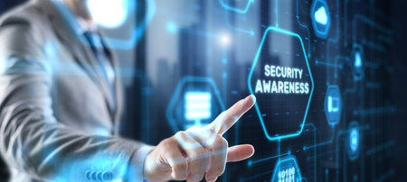 Virtual display button: Security Awareness Business, Technology, Internet and network conceptの写真素材