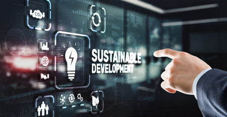 Sustainable Balanced Development. Balance between nature and scienceの写真素材
