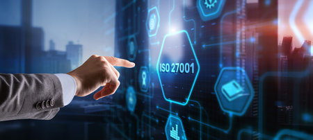 ISO Standard certification standardisation quality control concept on virtual screenの写真素材
