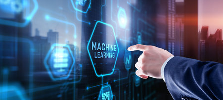 Businessman presses a button Machine learning. New technology 2024の写真素材