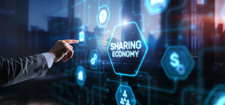 Sharing economy icon on virtual screen. Technology Backgroundの写真素材