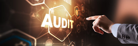 Audit Business Technology and Internet concept. Businessman touching finger inscriptionの写真素材