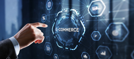 Businessman clicks E-commerce Global Business Digital Marketingの写真素材