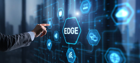 Edge computing. IT technology icon on virtual screenの写真素材