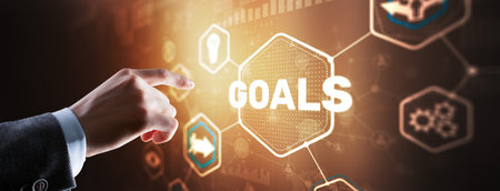 Goals against abstract technology backgroundの写真素材