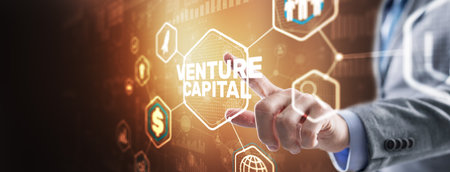 Businessman touching finger Venture Capital. Mixed Mediaの写真素材