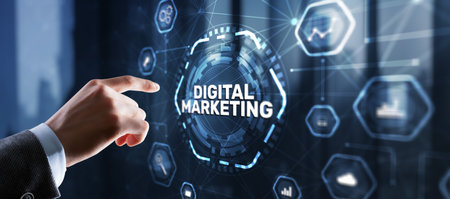 Digital online marketing. Analysis sale data graph growth on modern interface iconsの写真素材