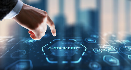 Businessman clicks E-commerce Global Business Digital Marketingの写真素材