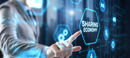 Sharing economy icon on virtual screen. Technology Backgroundの写真素材