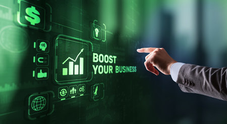 Boost your business on Virtual screen. Business Technology Internet and network conceptの写真素材