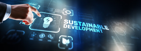 Sustainable Balanced Development. Balance between nature and scienceの写真素材