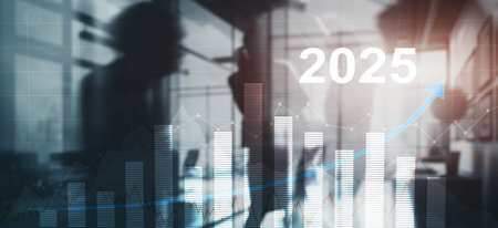 Financial background, economic growth 2025. Abstract background. Mixed Mediaの写真素材