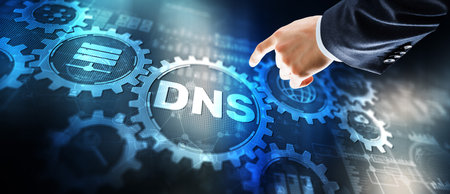 DNS. Domain name System on virtual screen. Network Web Communication 2024. Mixed mediaの写真素材