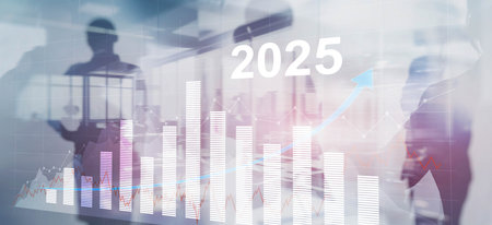 Financial background, economic growth 2025. Abstract background. Mixed Mediaの写真素材