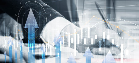 Stock market forex trading graph and candlestick chart suitable for financial investment conceptの写真素材