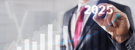 Financial background, economic growth 2025. Abstract background. Mixed Mediaの写真素材