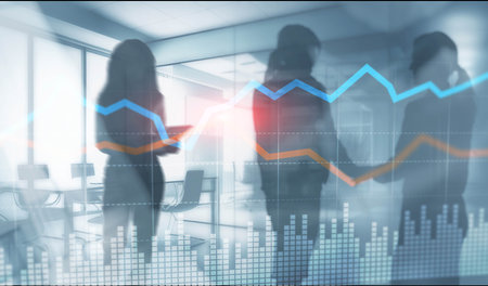 Universal Financial stock trading graph chart diagram business finance concept double exposure mixed mediaの写真素材