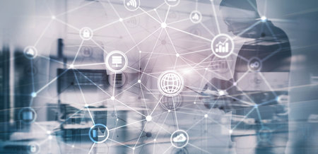 Global communication network concept. Digital transformation. Abstract backgroundの写真素材