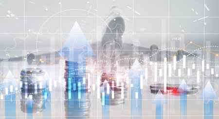 Stock market forex trading graph and candlestick chart suitable for financial investment conceptの写真素材