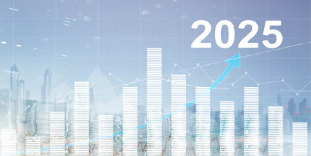 Financial background, economic growth 2025. Abstract background. Mixed Mediaの写真素材