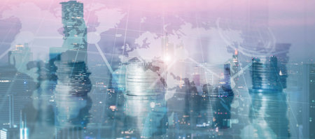 World map on abstract background. Mixed Media conceptの写真素材