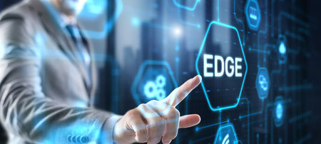 Edge computing. IT technology icon on virtual screenの写真素材