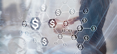 Dollar sign on the background of a modern city. Finance conceptの写真素材