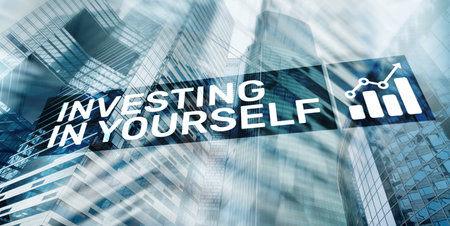Investing in yourself. Business Finance Technology. Mixed Media Backgroundの写真素材