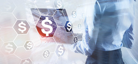 Dollar sign on the background of a modern city. Finance conceptの写真素材