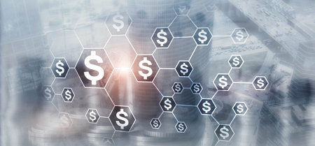 Dollar sign on the background of a modern city. Finance concept.の写真素材