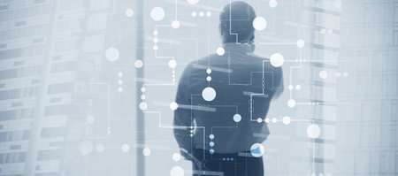 Universal financial background. Line and dots. Futuristic digital background for Business technology.の写真素材