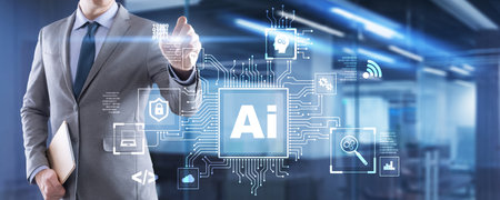 Artificial Intelligence Processor Concept. AI Big Data Array on virtual screen.の写真素材