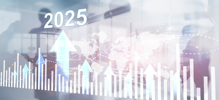 Financial background, economic growth 2025. Abstract background. Mixed Media.の写真素材