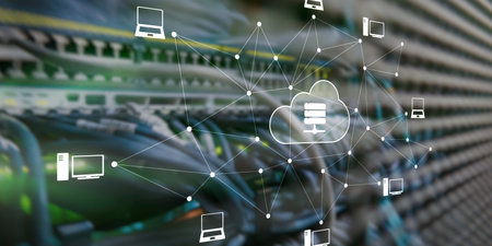 Cloud Computing Technology Data Storage and Security on server background.