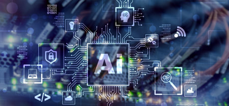 Artificial Intelligence Processor Concept. Abstract server background.の写真素材