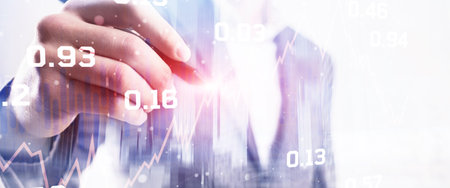 Business infographics on abstract city background. Histograms and lines with percentages icons.の写真素材