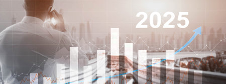 Financial background, economic growth 2025. Abstract background. Mixed Media.の写真素材