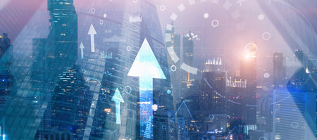 Arrow finance Trading concept 2025. Mixed Media Background.の写真素材