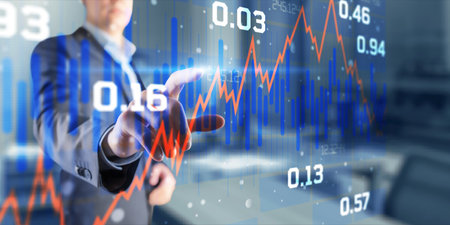 Stock market chart on virtual screen. Futuristic monitor with information data.の写真素材