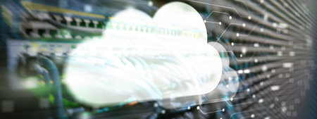 Cloud storage with server room background. Technology Business Internet.