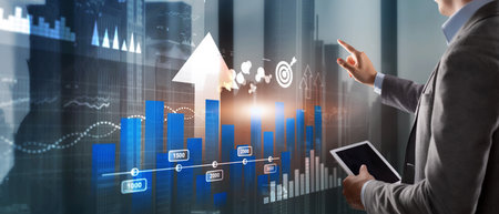 Business intelligence. Diagram, Graph, Stock Trading, Investment dashboard. Arrows up.の写真素材