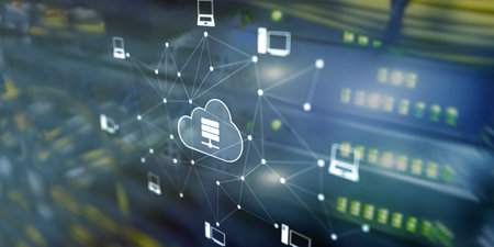 Cloud Computing Technology Data Storage and Security on server background.