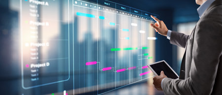 Project management. Chart for plan tasks and progress. Planning software. Corporate strategy finance, operations, sales, marketing.の写真素材